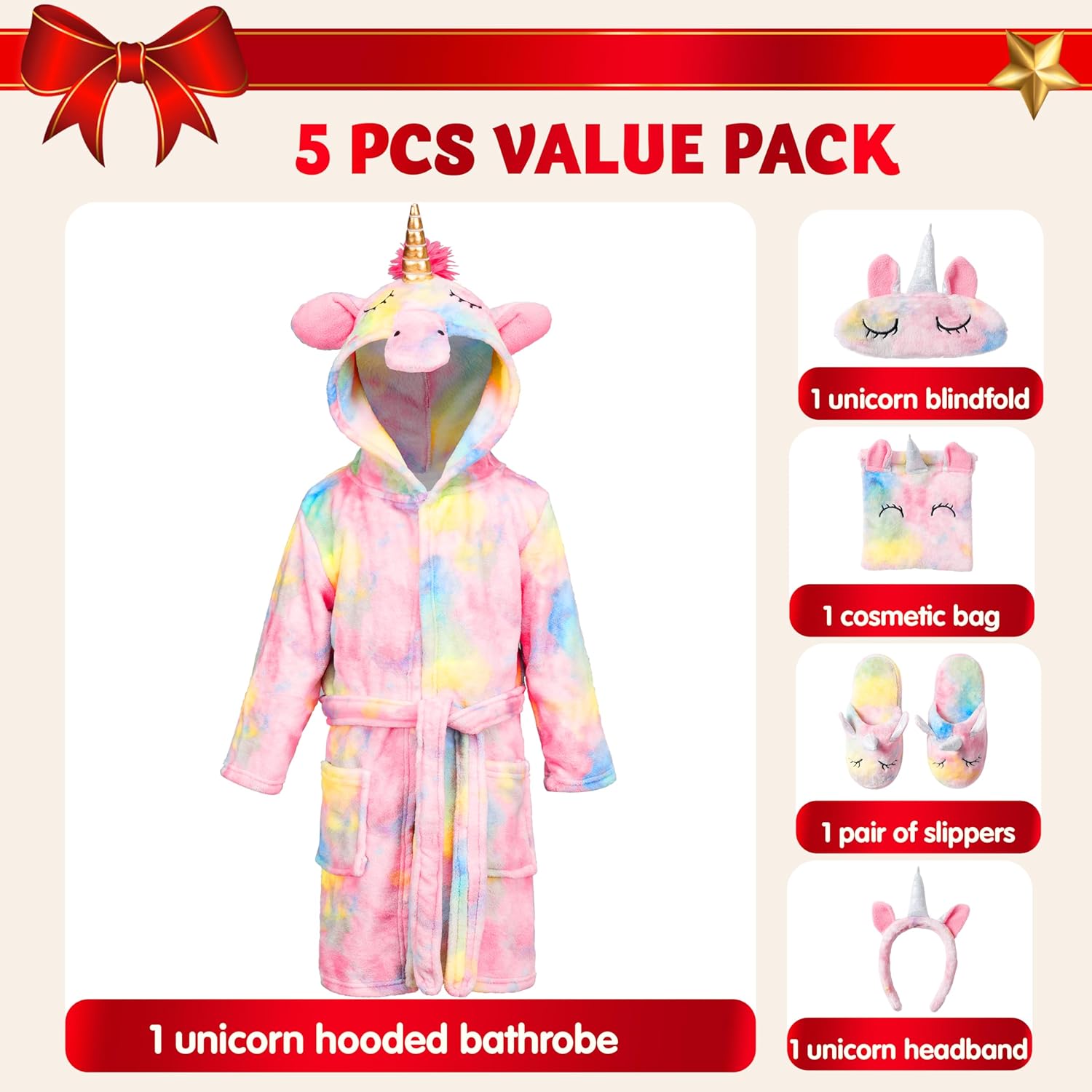 Unicorn Hooded Bathrobe Sleepwear with Blindfold, Bag, Slippers and Headband Cykapu