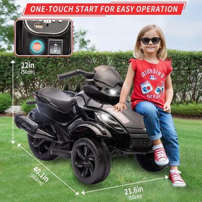 12V 3-Wheel Ride on ATV Electric Motorcycle for Kids, w/LED Lights, Music, One-Button Start, Forward/Backward, All-Terrain Wheels, Kids ATV Ride on Toy for Toddler Ages 3+, Easy Assemble, Black