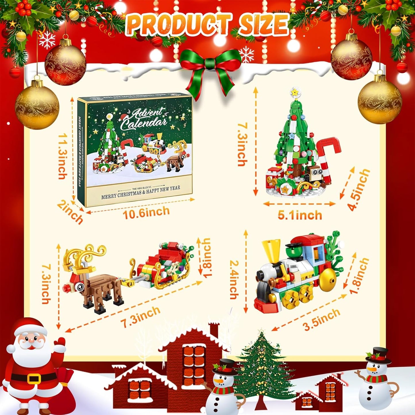 Christmas Advent Calendar 2024 Building Blocks for Kids & Adults- 24 Pack Assembly Blocks 24 Days Countdown Advent Calendar with Christmas Tree, Reindeer Sleigh & Train, Christmas Gifts for Kids