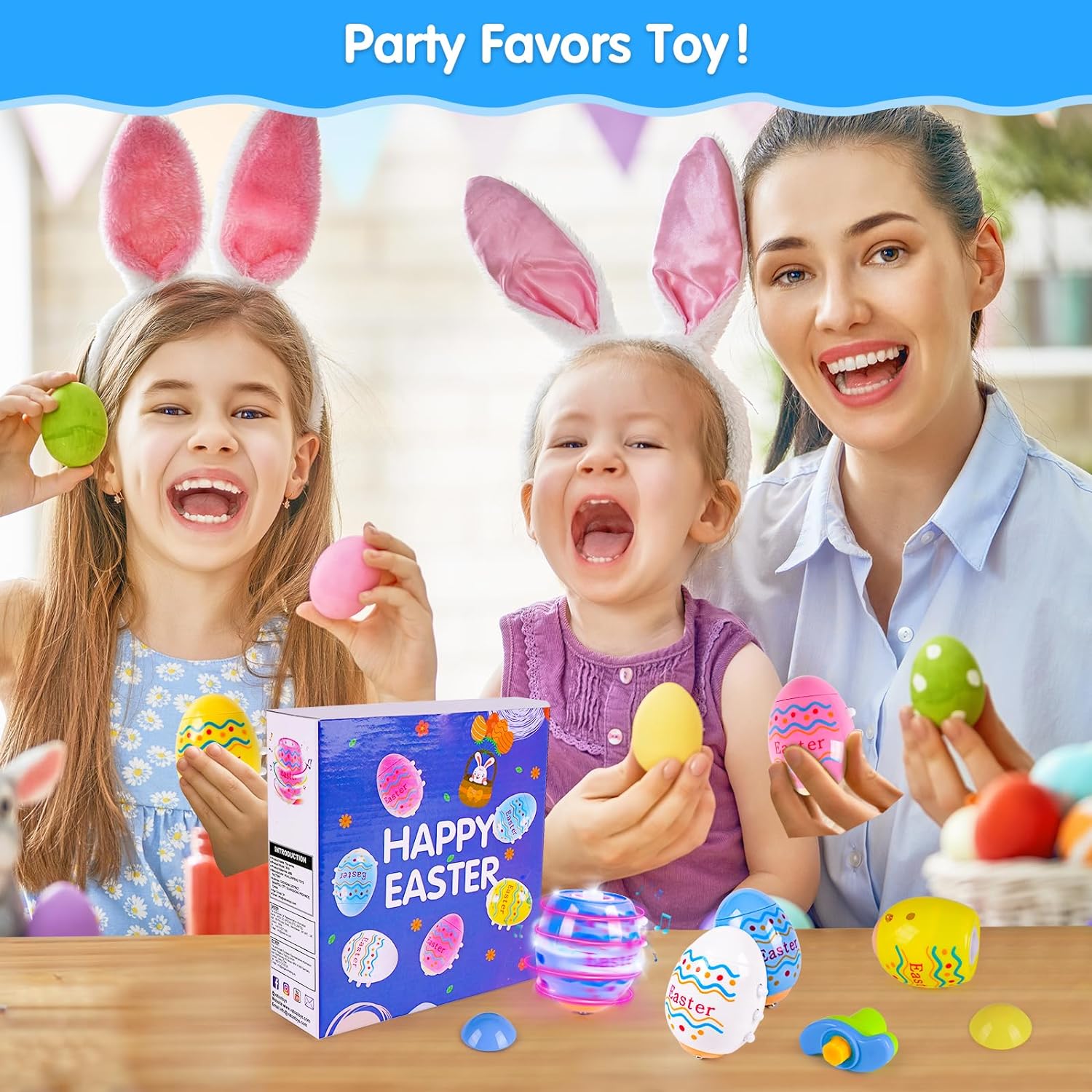 Easter Eggs Toys, 6-Pack Spinning Tops, LED Light Up Toys, Lighting & Singing Party Favors Easter Basket Stuffers