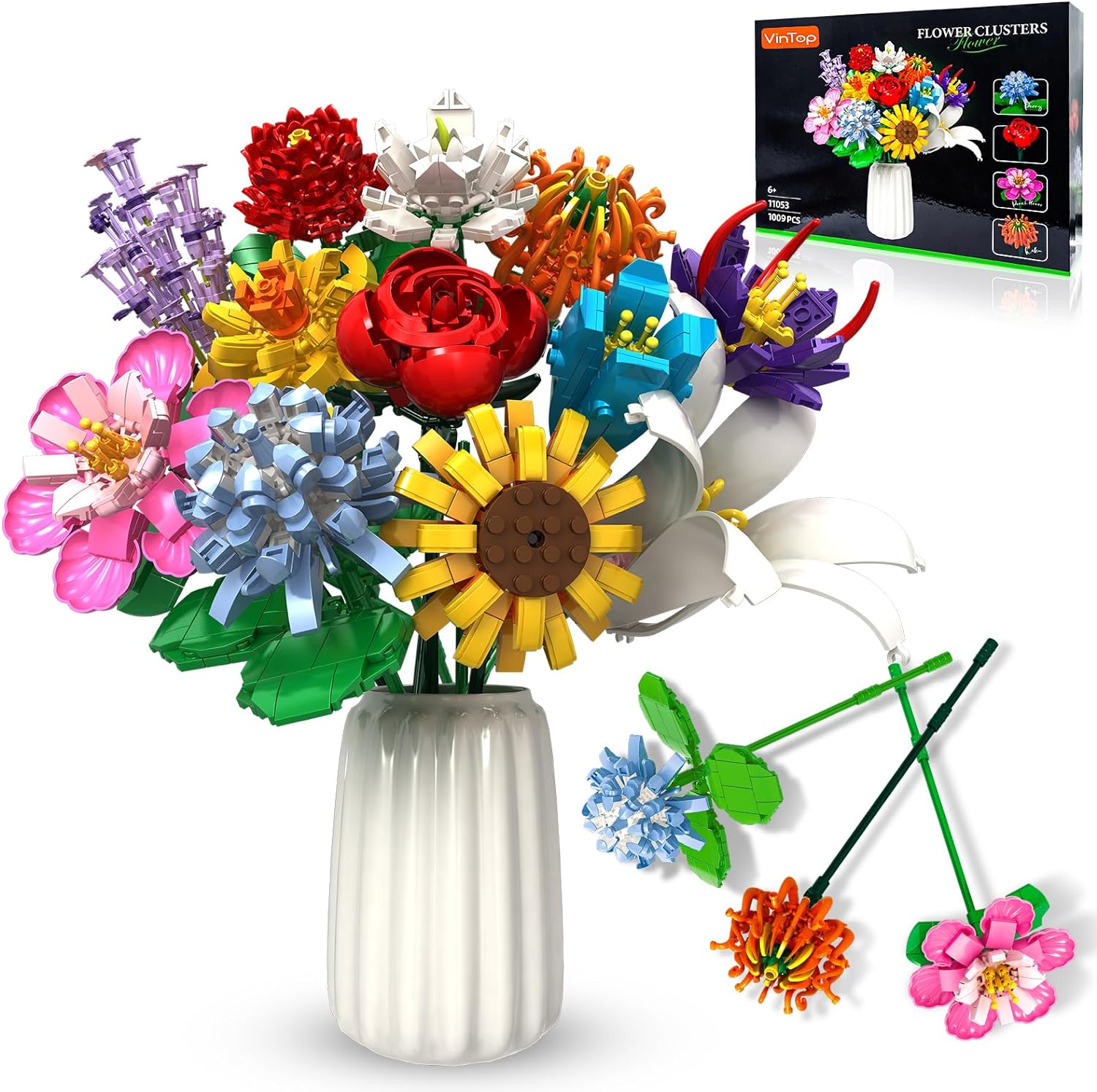 Flowers Bouquet Building Sets, Mini Bricks 6 Artificial Flower Bouquet, 547 Pieces - Cykapu