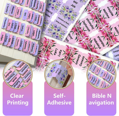 Laminated Bible Tabs, 160 Tabs Large Flowers Print Stickers Dividers Tabs for Women Men