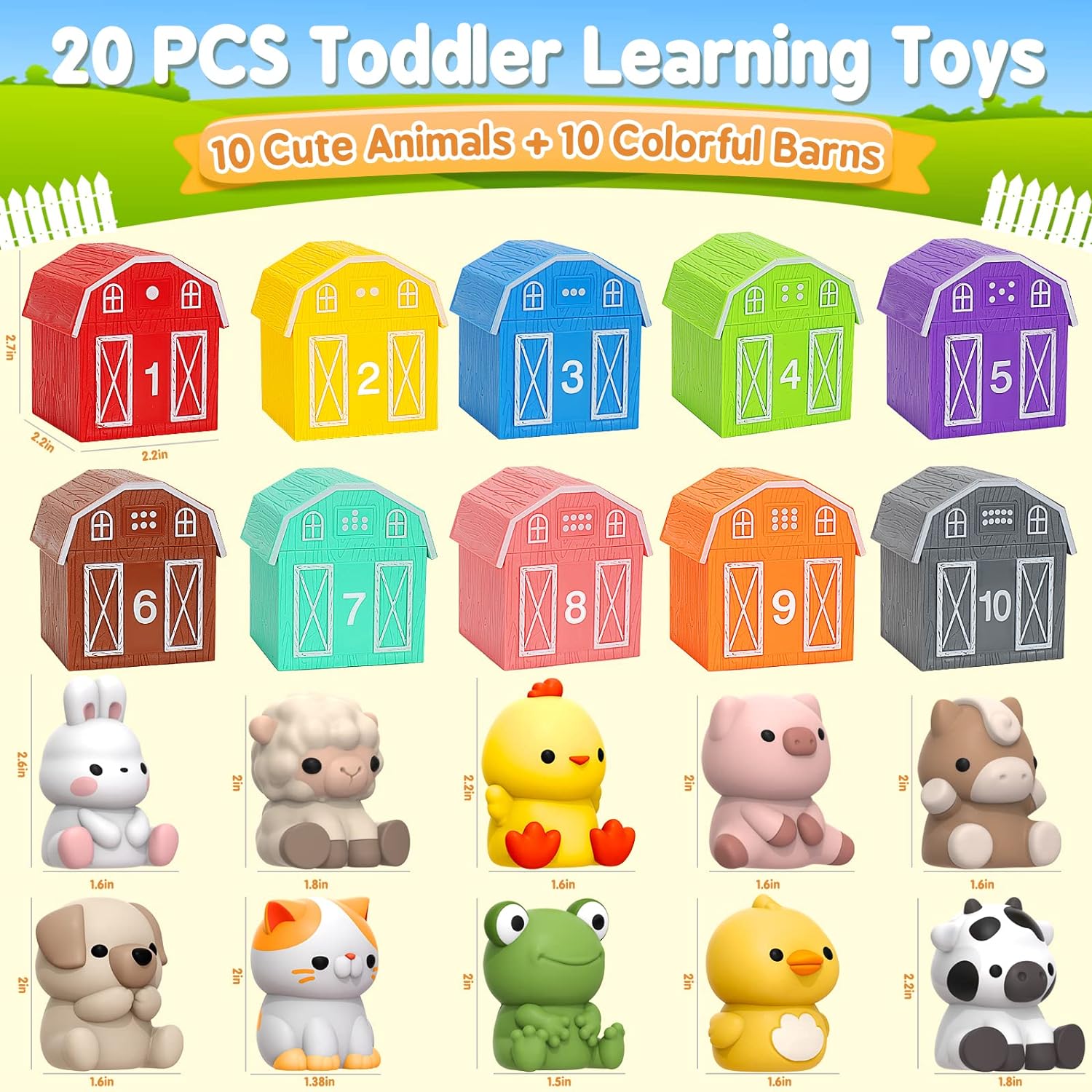 Learning Toys for 1,2,3 Year Old Toddlers, 20Pcs Farm Animals Toys Montessori Counting - Cykapu