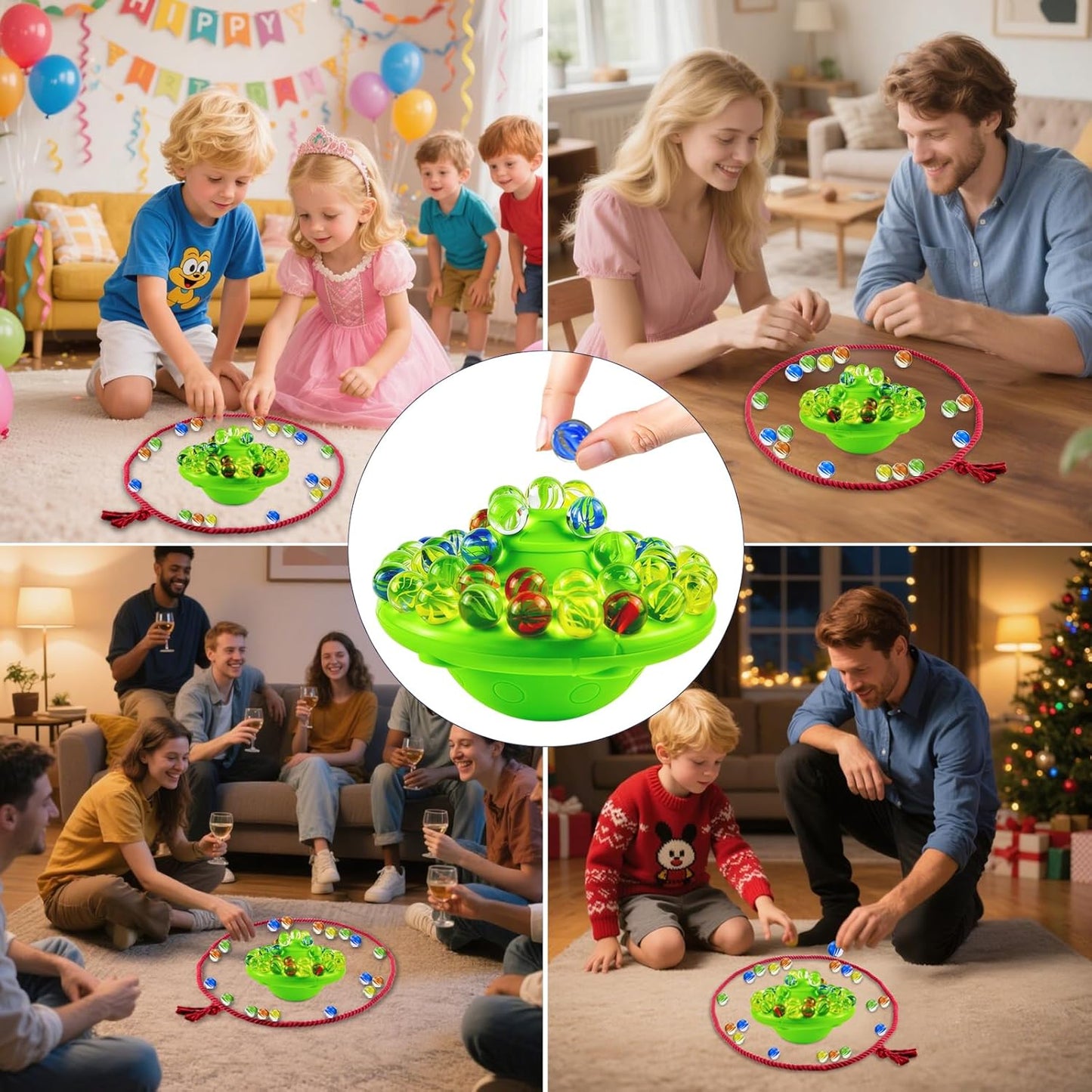 Marble Balance Board Game with 60 Glass Marbles & Storage Base - Fun Family Board Game for Kids & Adults, Party Game for 1-4 Players | Educational STEM Toy & Birthday for Kids Ages 8-12