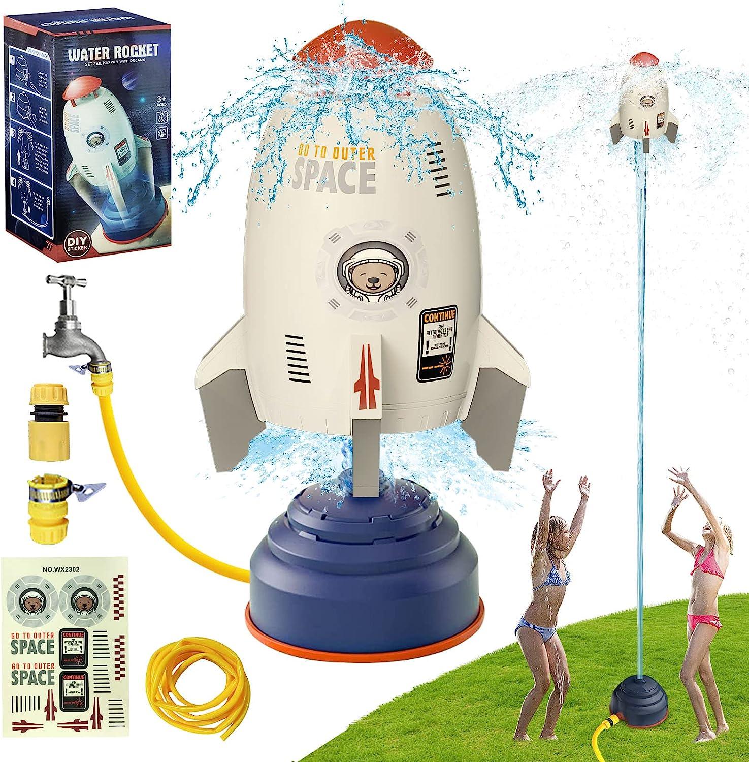 Rocket Sprinkler for Kids and Toddlers, Outdoor Water Toys, 360° Aerial Rocket Sprinkler with 118 inch Water Pipe