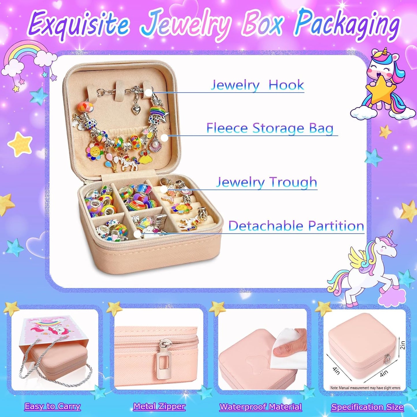 Charm Bracelet Making Kit DIY Bead Jewelry Making Kit with Box, Unicorn Mermaid Arts and Crafts