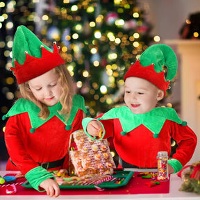 Kids Christmas Elf Costume Set Elf Dress up Santa's Helper Costume Xmas Suit with Elf Hat Shoes Gold Buckle Belt - Cykapu