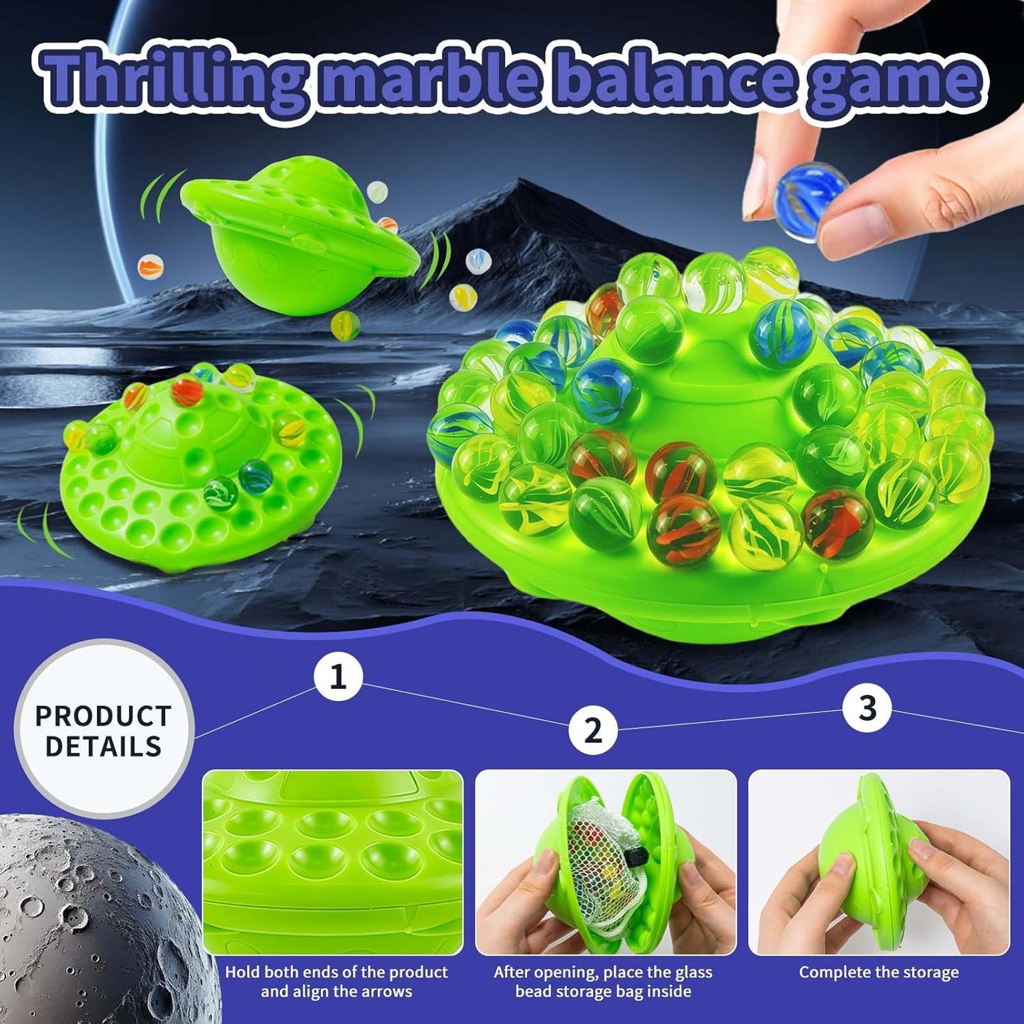 Marble Balance Board Game with 60 Glass Marbles & Storage Base - Fun Family Board Game for Kids & Adults, Party Game for 1-4 Players | Educational STEM Toy & Birthday for Kids Ages 8-12