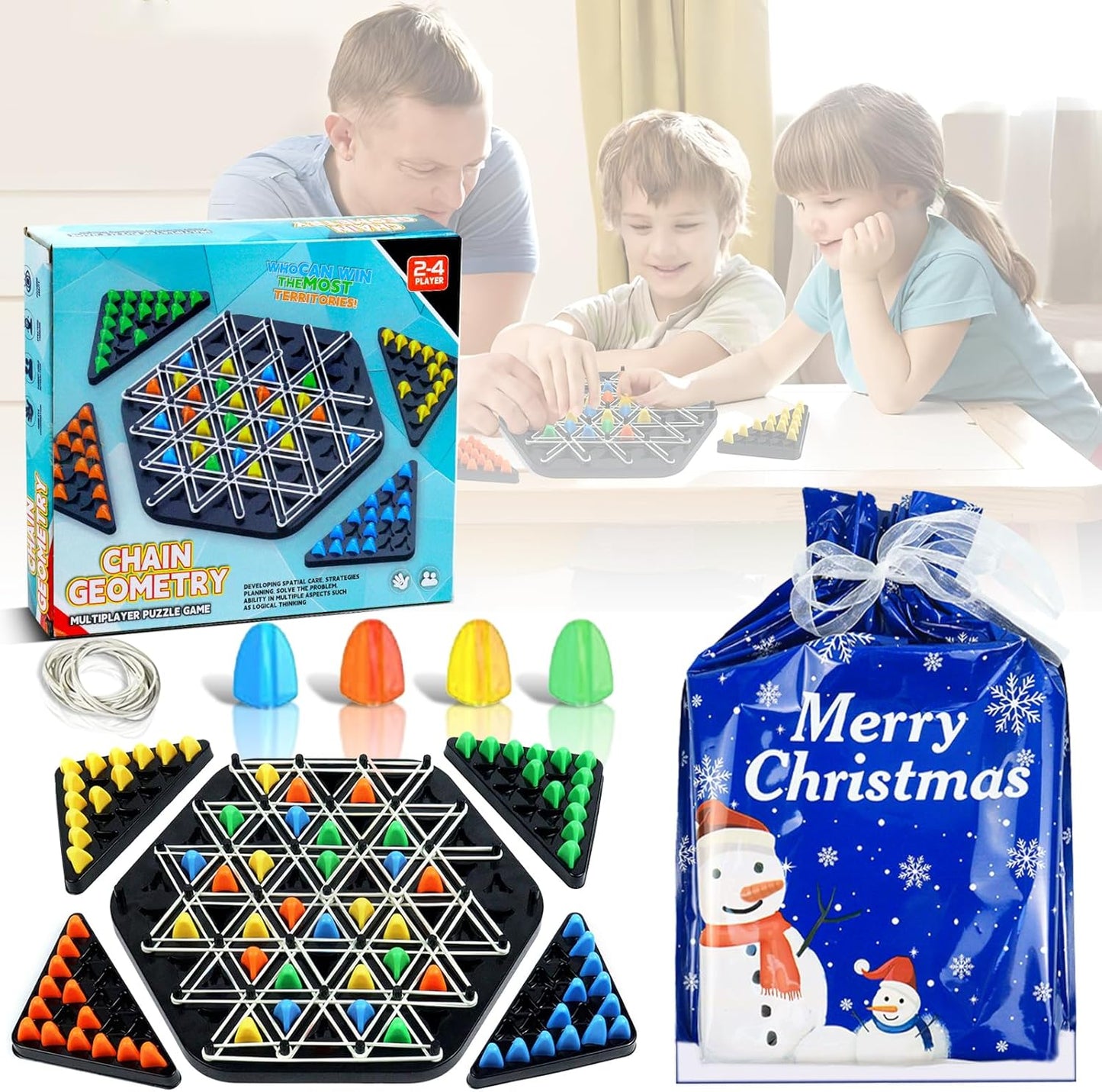 Triggle Game,Chain Triangle Chess Game,Board Games Toys,Triggle Rubber Band Game Puzzle Table Games Fun Multiplayer Family Chess Set,Board Games for Kids Ages 4 5 6 7 8-12