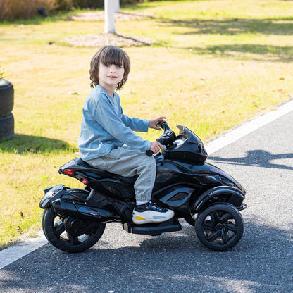 12V 3-Wheel Ride on ATV Electric Motorcycle for Kids, w/LED Lights, Music, One-Button Start, Forward/Backward, All-Terrain Wheels, Kids ATV Ride on Toy for Toddler Ages 3+, Easy Assemble, Black