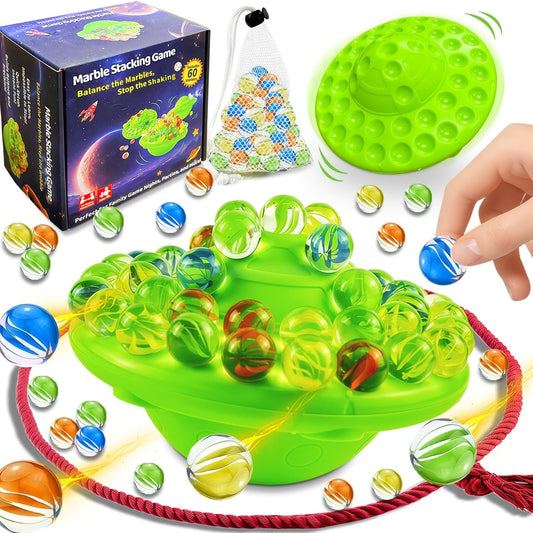 Marble Balance Board Game with 60 Glass Marbles & Storage Base - Fun Family Board Game for Kids & Adults, Party Game for 1-4 Players | Educational STEM Toy & Birthday for Kids Ages 8-12