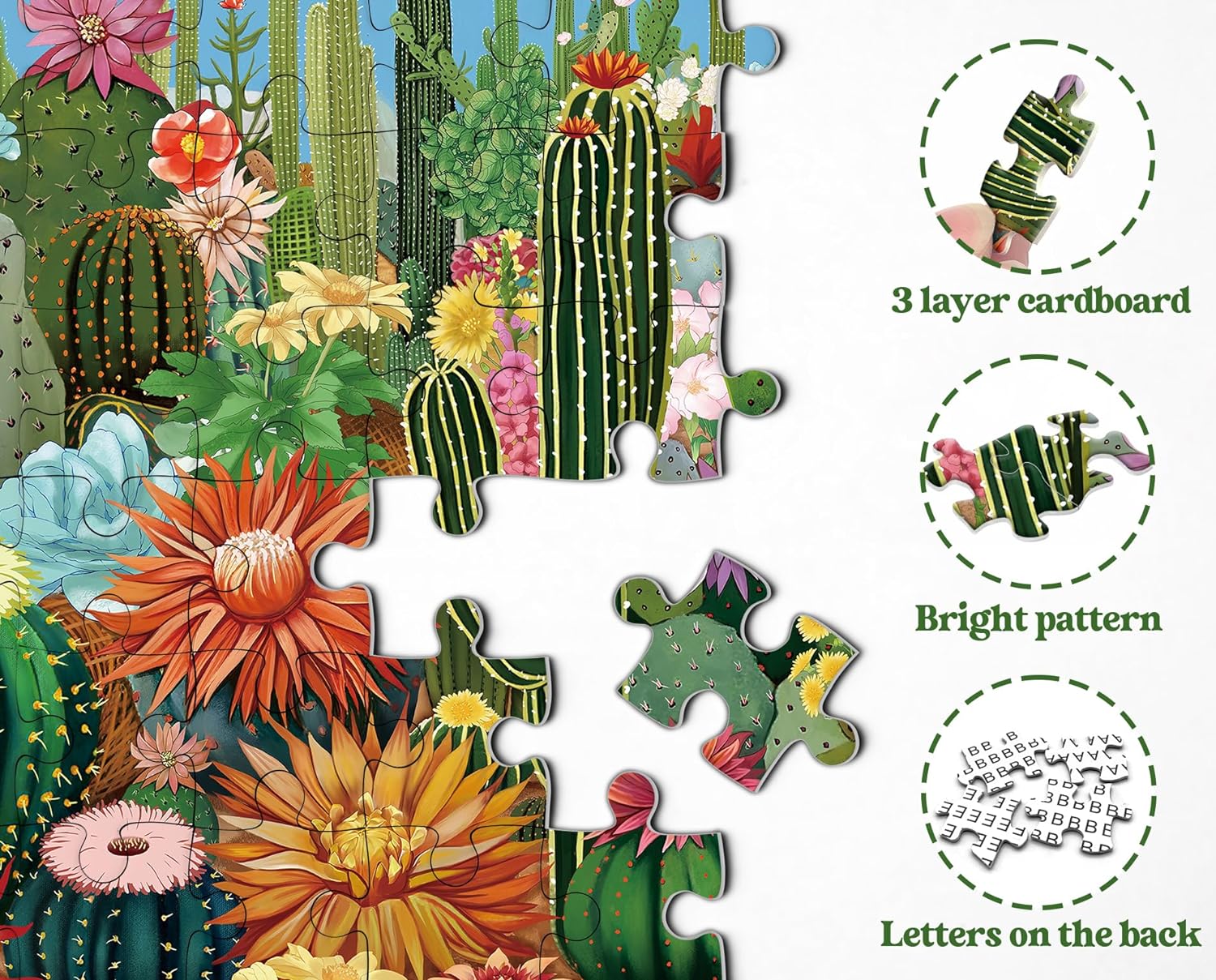 Puzzles for Adults 1000 Pieces, Cactus Plant Flower Garden Jigsaw Puzzles - Cykapu