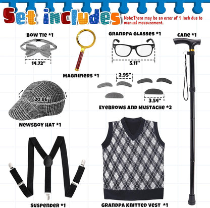 100 Days of School Costume for Boys,Old Man Costume for Kids Grandpa Vest Accessories Set