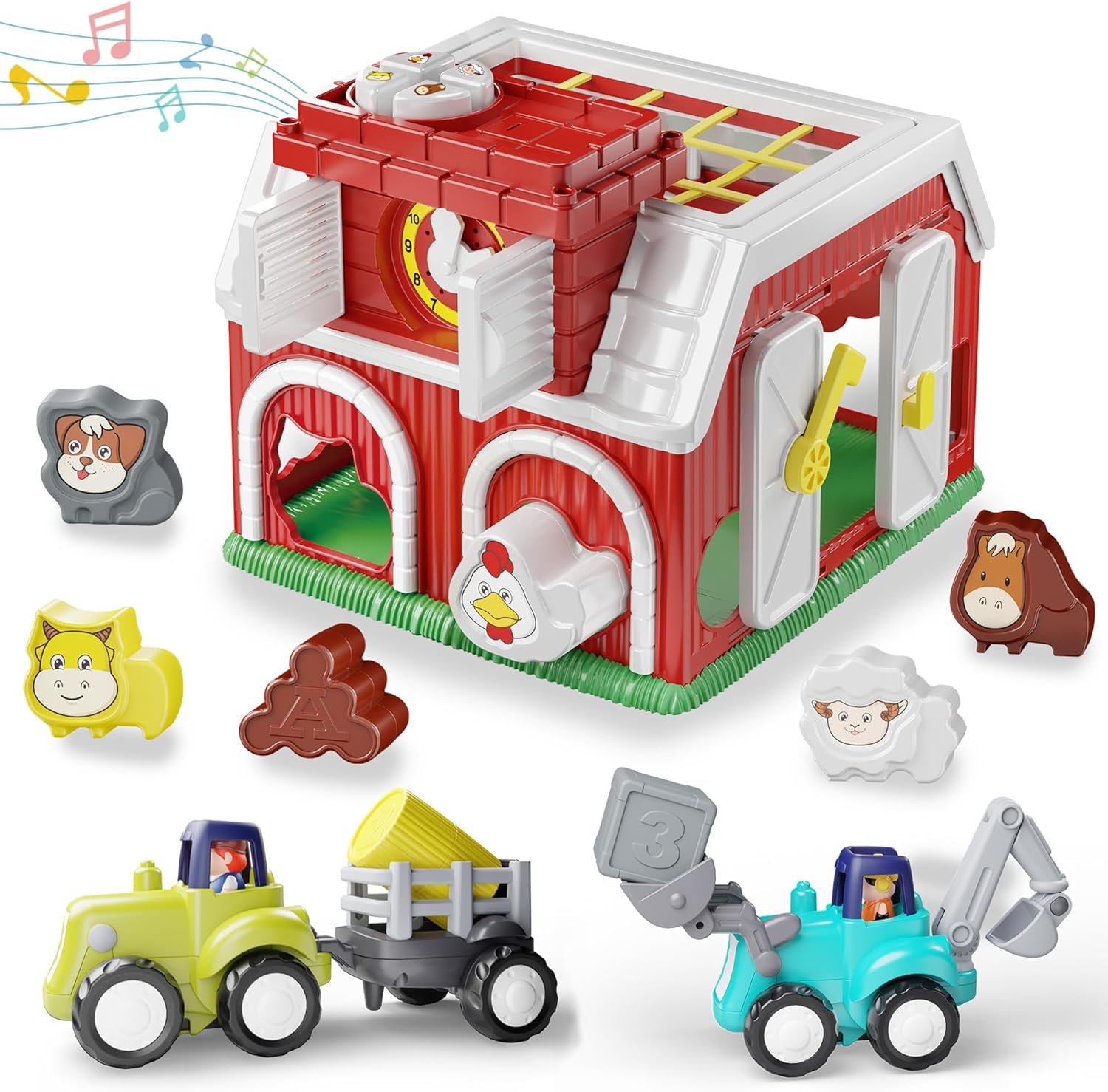 Baby Shape Sorter Toys, Toddler Farm Animal Sorting Barn, Musical Montesori Sensory Toy - Cykapu
