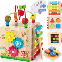 Wooden Activity Cube | 8-in-1 Montessori Toys, Bonus Sorting & Stacking Board