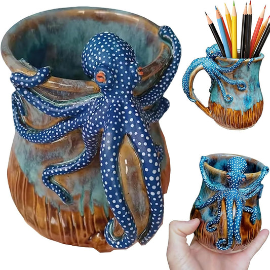 Ocean Creature Octopus Mug Home Decoration Ornaments, 3D Octopus Mug Funny Resin Mugs, Handmade Unique Octopus Shaped Statue Cup Decorate