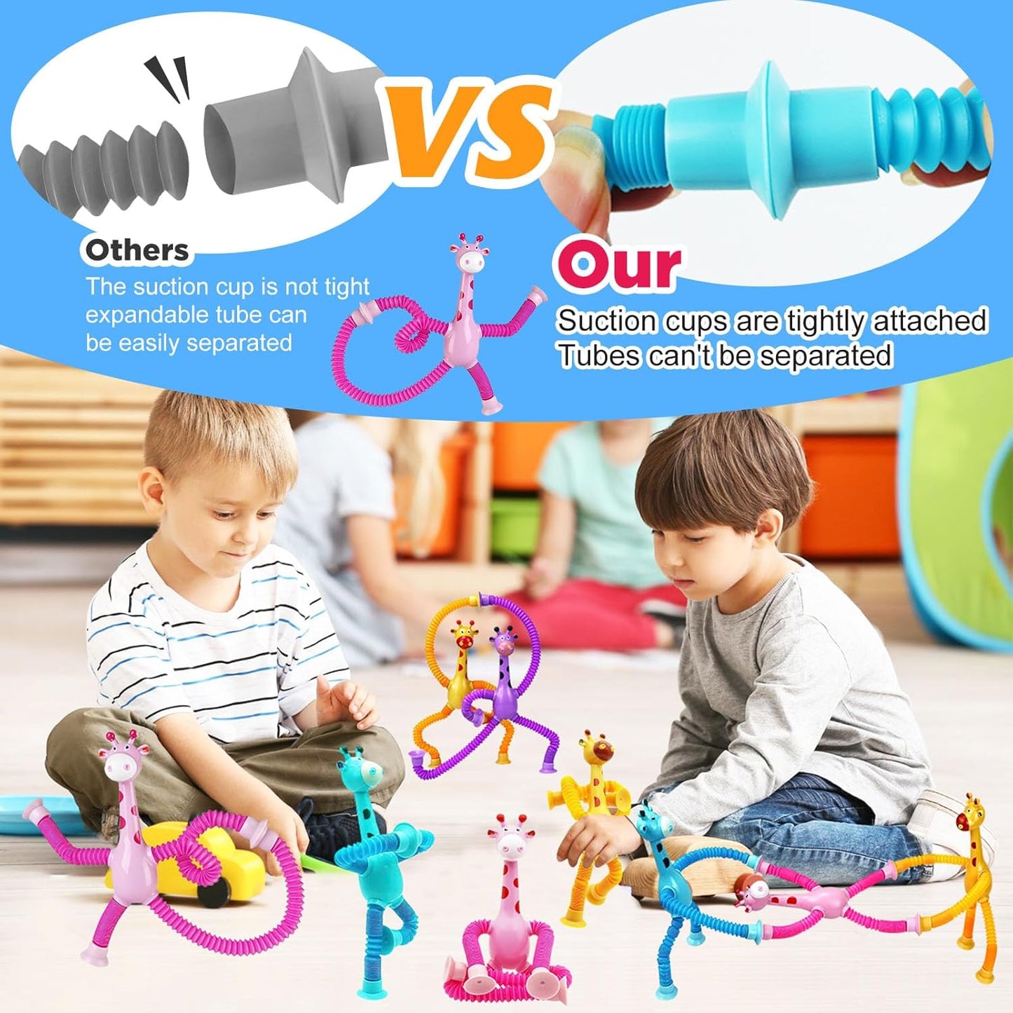 4 Pcs Giraffe Stretch Toy Bendable Figures, Telescopic Suction Cup Giraffe Toy, Pop Tubes Sensory Toys