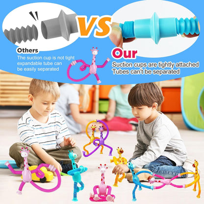 4 Pcs Giraffe Stretch Toy Bendable Figures, Telescopic Suction Cup Giraffe Toy, Pop Tubes Sensory Toys
