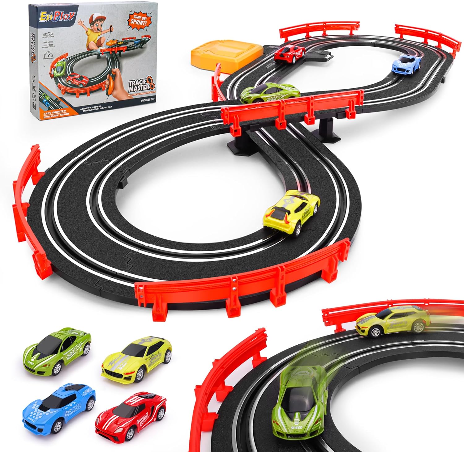 Slot Car Race Track Sets, Electric Kids Race Car Track with 4 Slot Cars, High Speed Race Car Toy - Cykapu
