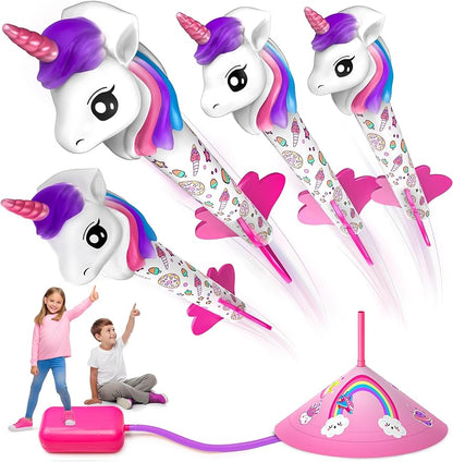 Unicorn Rocket Launcher, 4 Unicorn Outdoor Toys for Kids, Christmas Birthday Unicorn Gifts - Cykapu