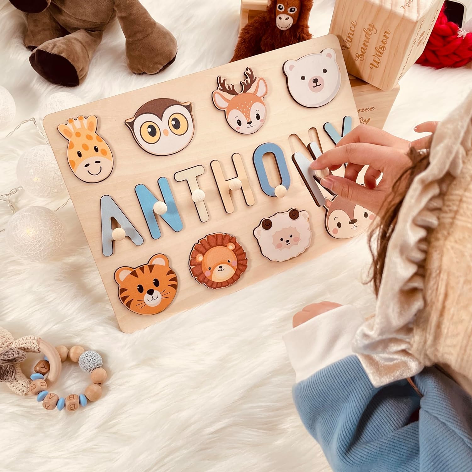 Name Puzzle for Kids Personalized, Custom Baby Gifts with Engraved Text on Back - Cykapu