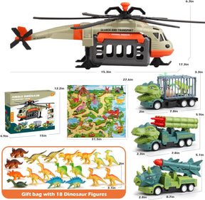 Dinosaur Airplane Toys for Kids 3-5 5-7,Track Car Toys with 18 Dino Figures,Activity Play Mat - Cykapu