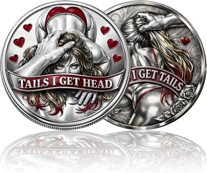 Heads I Get Tail/Tails I Get Head Commemorative Coin, Funny Novelty Challenge Coin for Couples, Valentine's Day Couples Decision Coins, Humor Prank
