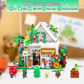 Flower House Building Set with LED Lights,Creative Building Playset - Cykapu