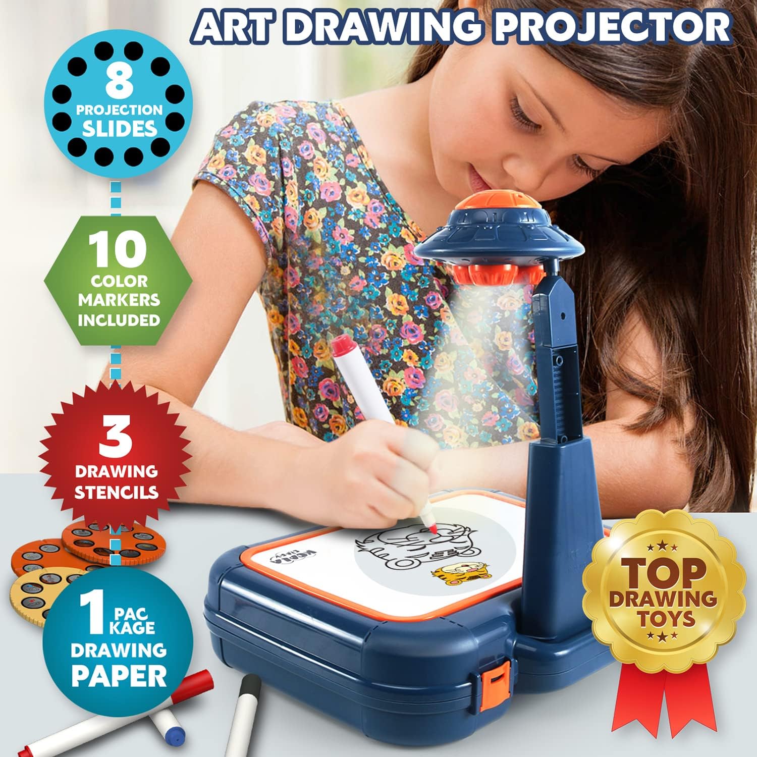 Drawing Projector, Art Sketch Projector for Tracing Include 64 Projection Images, Color Pens, Drawing Stencils