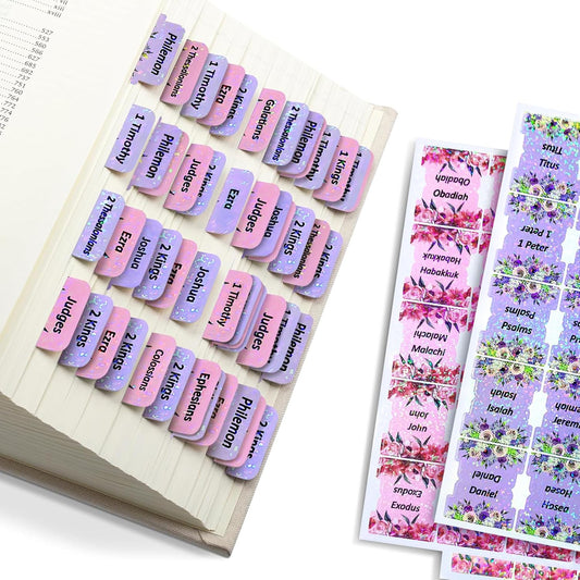 Laminated Bible Tabs, 160 Tabs Large Flowers Print Stickers Dividers Tabs for Women Men