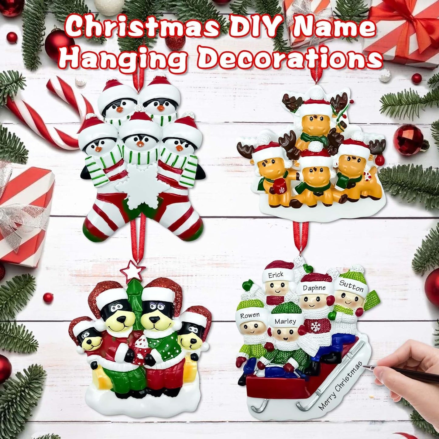 Personalized Christmas Ornaments Family of 5 Ornament, Black Bear Family Ornament 2025 Custom Christmas Tree Customized Name & Year