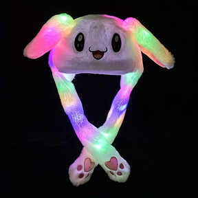 LED Glowing Plush Moving Rabbit Hat, Funny Glowing And Ear Moving Bunny Hat Cap