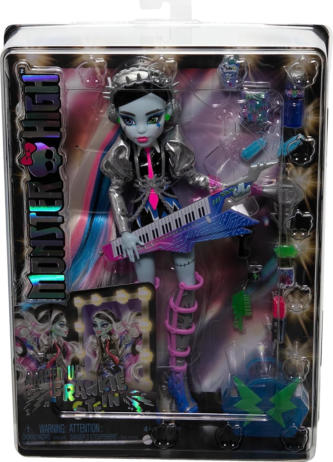 Monster High Doll, Amped Up Frankie Stein Rockstar with Instrument and Performance-Themed Accessories Like Headphones