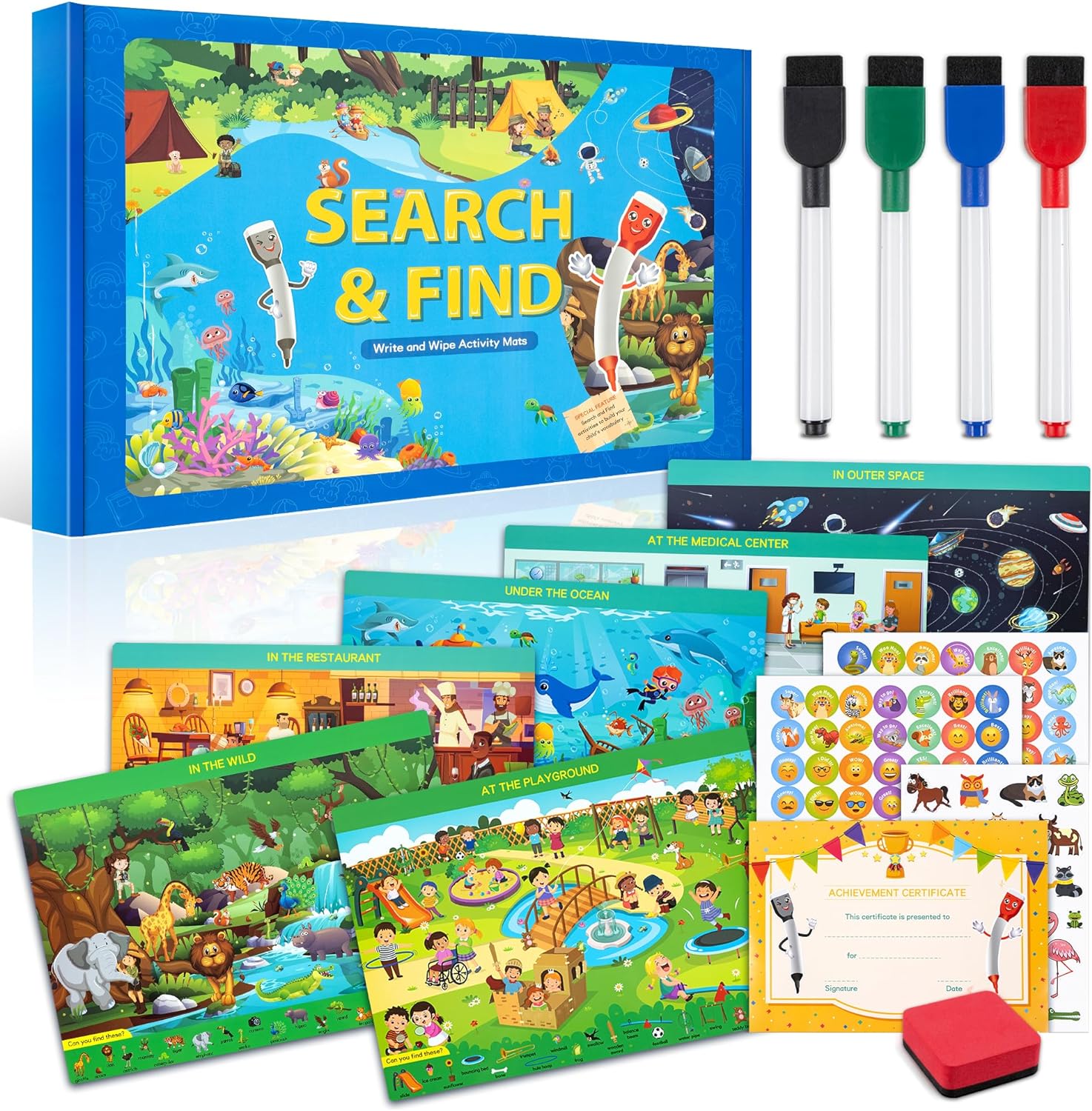 Search and Find Cards for Kids 3 to 6, Preschool Learning Educational Game Toy - Cykapu