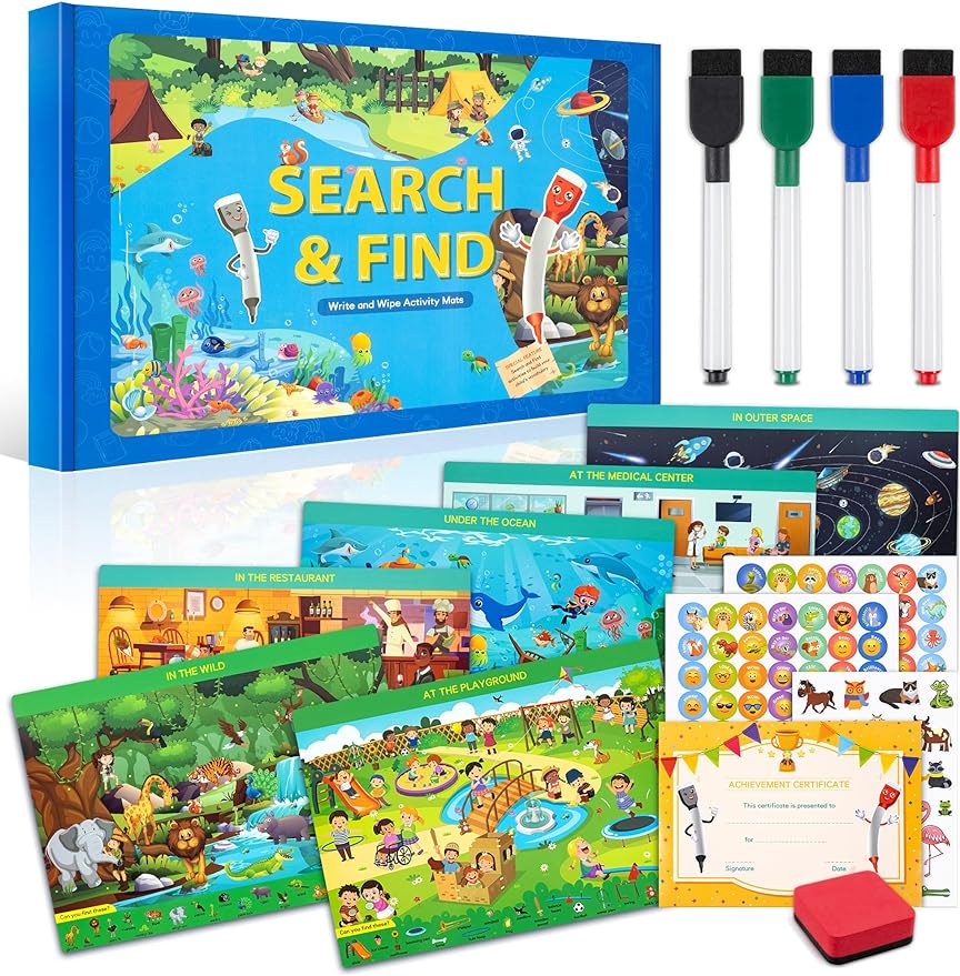 Search and Find Cards for Kids 3 to 6, Preschool Learning Educational Game Toy - Cykapu