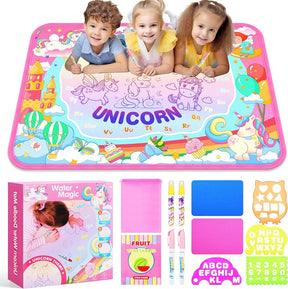 Water Doodle Mat, Unicorn Drawing Mat for Toddlers, Kids Water Painting Pad Coloring Board Set - Cykapu