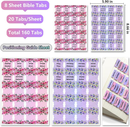 Laminated Bible Tabs, 160 Tabs Large Flowers Print Stickers Dividers Tabs for Women Men