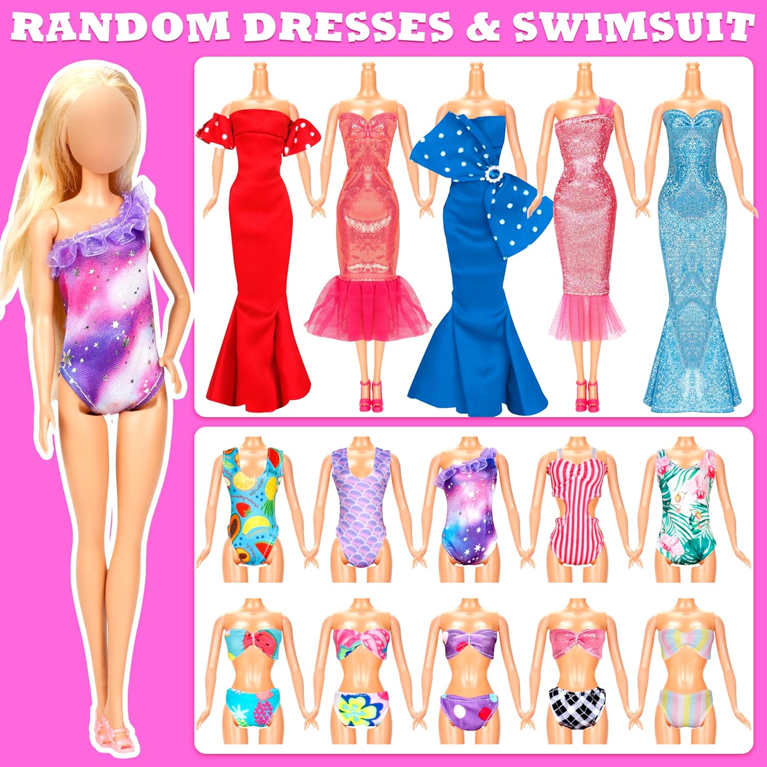 58 Pcs Doll Clothes and Accessories, 5 Wedding Gowns 5 Fashion Dresses 4 Slip Dresses 3 Tops 3 Pants 3 Bikini Swimsuits 20 Shoes Cykapu