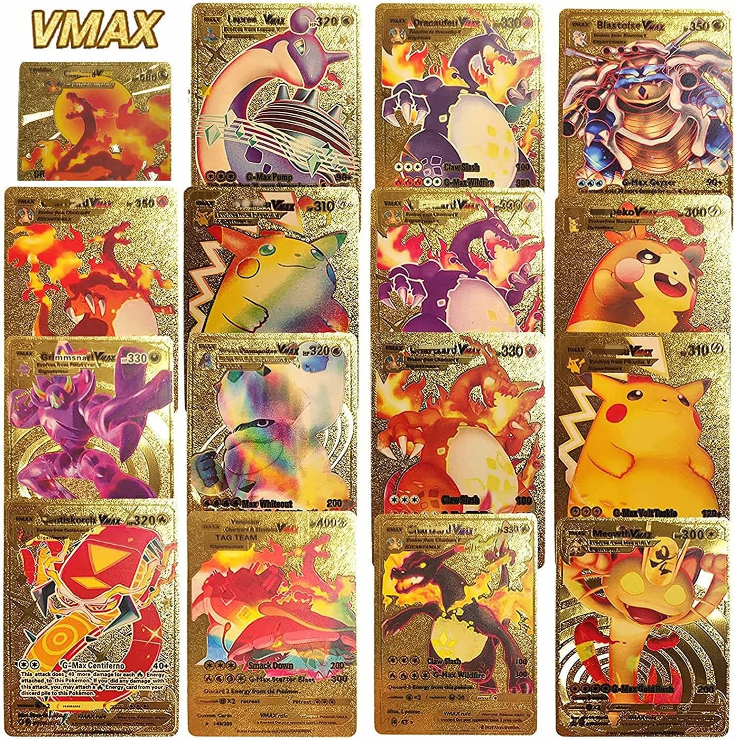Ultra Rare 55 PCS Gold Cards Packs Vmax V EX GX Rare Golden Cards TCG