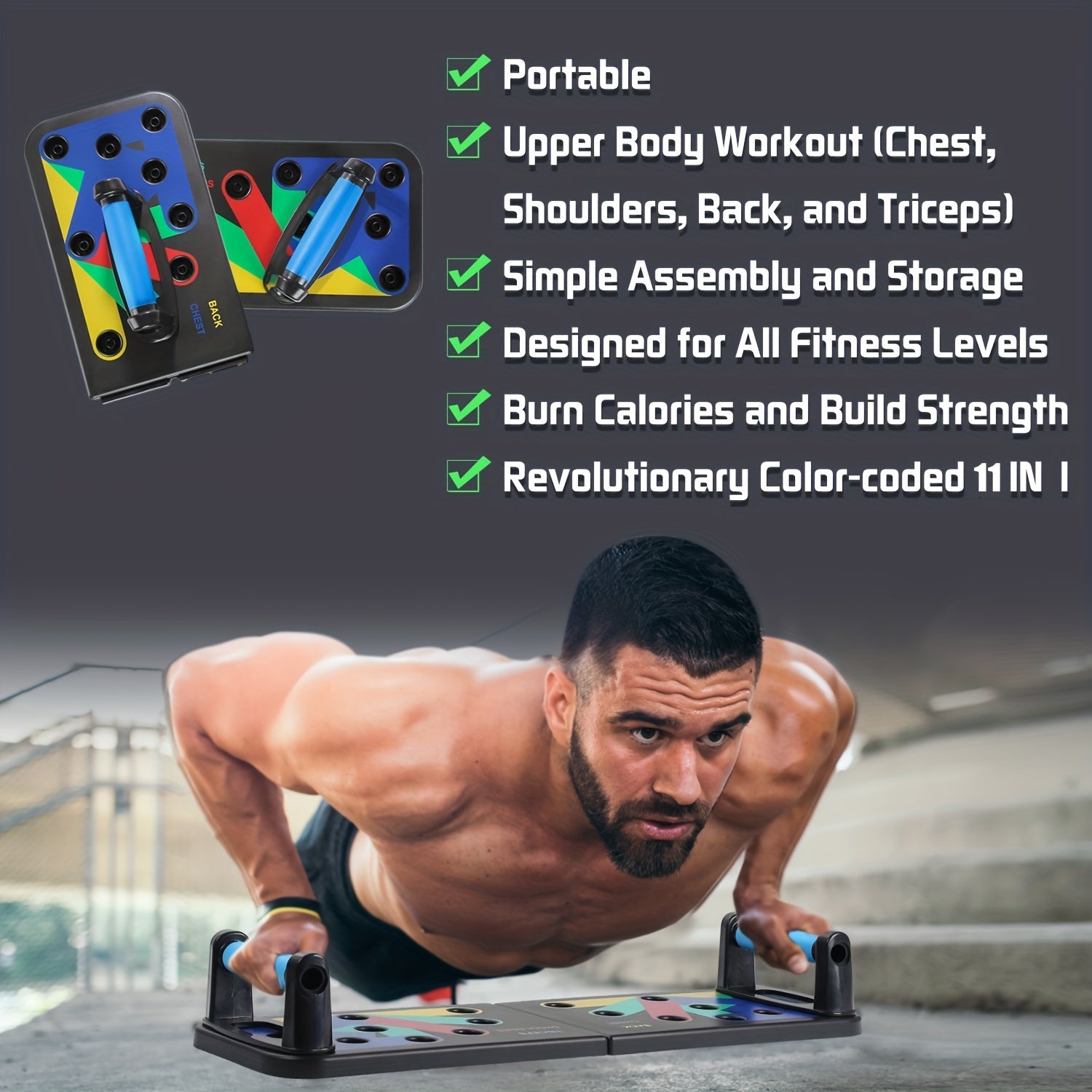 Get Fit Quickly with This Multifunctional Collapsible Push-up Board - Perfect for Chest, Arm