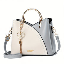 Color Block Satchel Bag, Trendy Metal Tassel Decor Crossbody Bag, Women's Top Ring Purse (9.1*7.5*4.5) Inch Cykapu