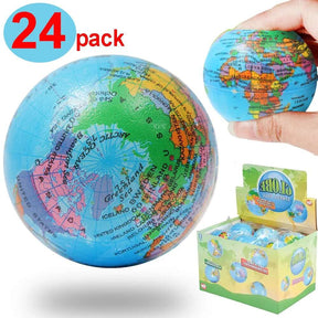 24 PCS Earth Squeeze Balls Soft Foam Globe Stress Relief Squeeze Toys Hand Wrist Exercise Sponge Toy For Kids Adults Educational Gifts - Cykapu