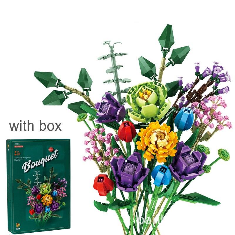 Fomantic Flower Bouquet Rose Orchid Building Block Bricks Toy DIY Potted Illustration - Cykapu