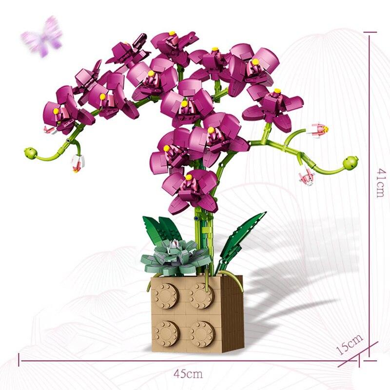 Fomantic Flower Bouquet Rose Orchid Building Block Bricks Toy DIY Potted Illustration