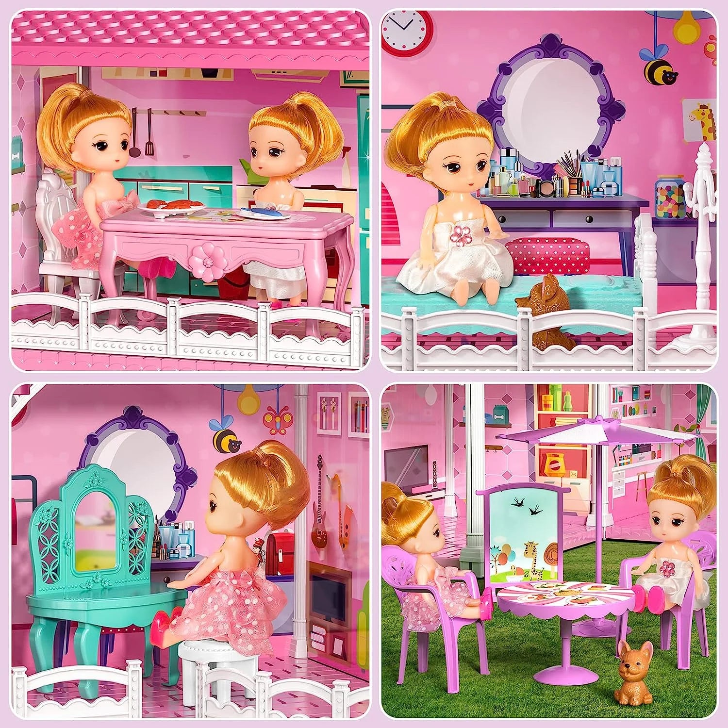 Doll House Toddler Toys for 3 4 5 6 Years Old for Girls 3-Story 6 Rooms Play house with 2 Dolls Toy Figures Dream House