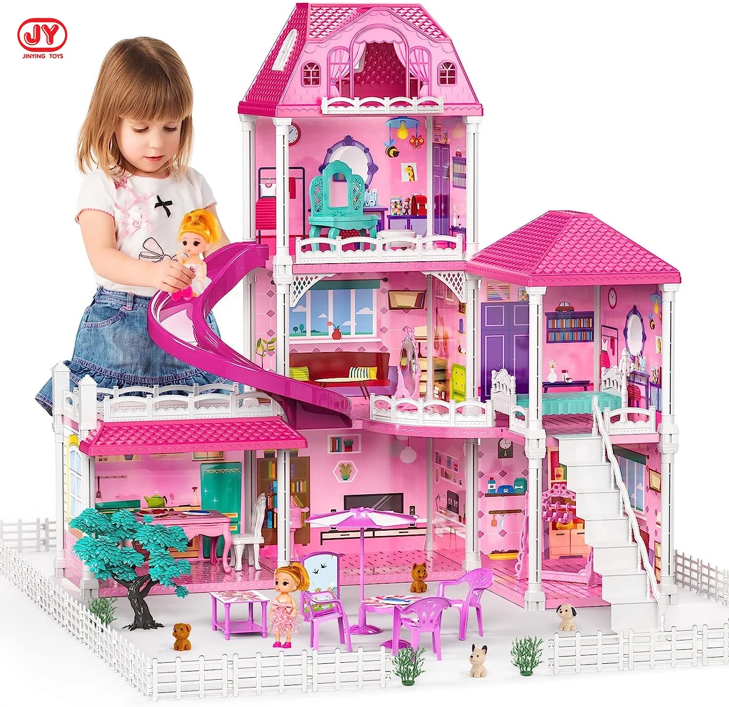 Doll House Toddler Toys for 3 4 5 6 Years Old for Girls 3-Story 6 Rooms Play house with 2 Dolls Toy Figures Dream House