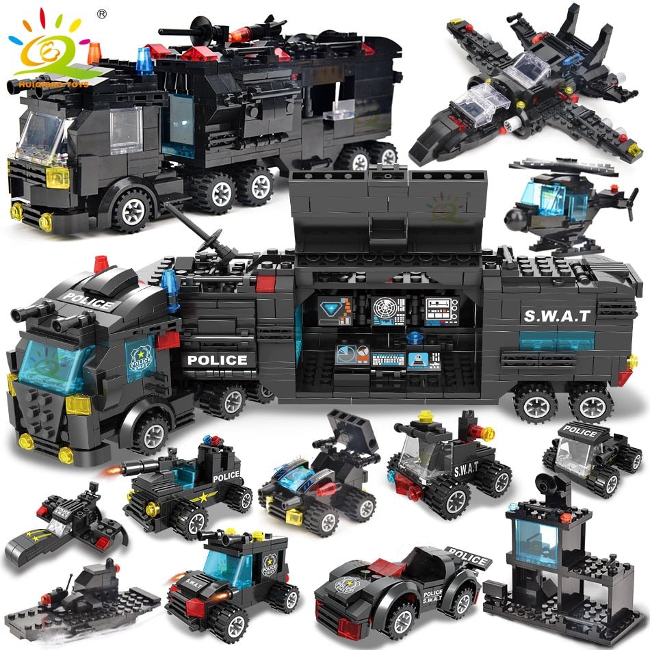 SWAT Police Station Truck Model Building Blocks City Machine Helicopter Car Figures Bricks - Cykapu