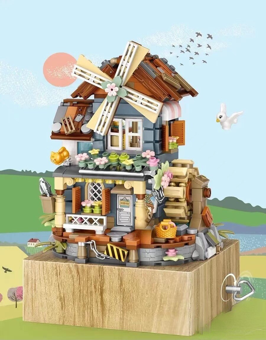 LOZ 1239 mini Blocks Kids Building Toys DIY Bricks Girls Gift Music Box Chinese Windmill House - Cykapu