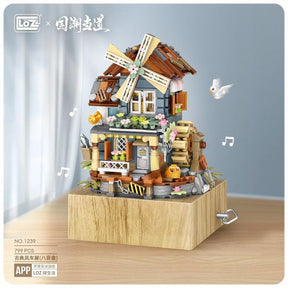 LOZ 1239 mini Blocks Kids Building Toys DIY Bricks Girls Gift Music Box Chinese Windmill House