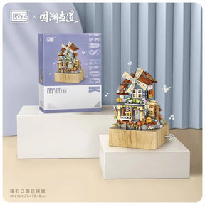 LOZ 1239 mini Blocks Kids Building Toys DIY Bricks Girls Gift Music Box Chinese Windmill House